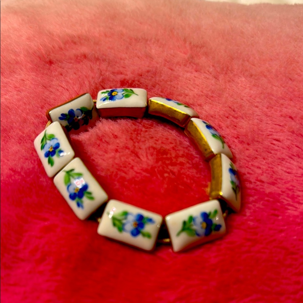 Floral Enamel Bracelet with Gold Accents